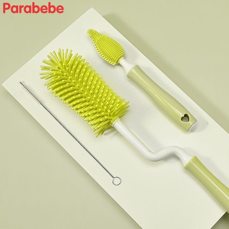 Silicone Bottle Cleaner Brush Baby Nipple Brush Bottle Brush Combination 360-degree Rotary Washing Bottle Brush Cleaning Brush