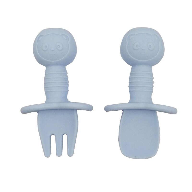 Juego de 2 unids/set de vajilla de silicona para bebé, utensilios de entrenamiento de autoalimentación, de fácil agarre, tenedores de mango corto: S4