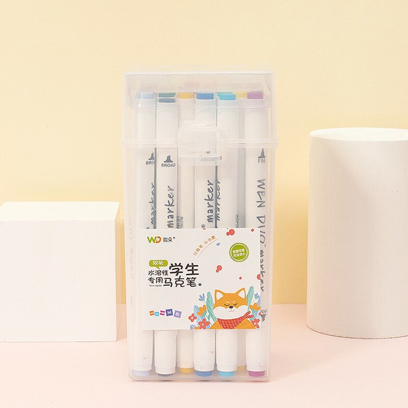 Mark Pen Set 24 36 48 60 Kleuren Dual Head Markers Pen Studenten Schilderen Dubbele Head Waterbasis kleur Pen Schilderij: 24 colors