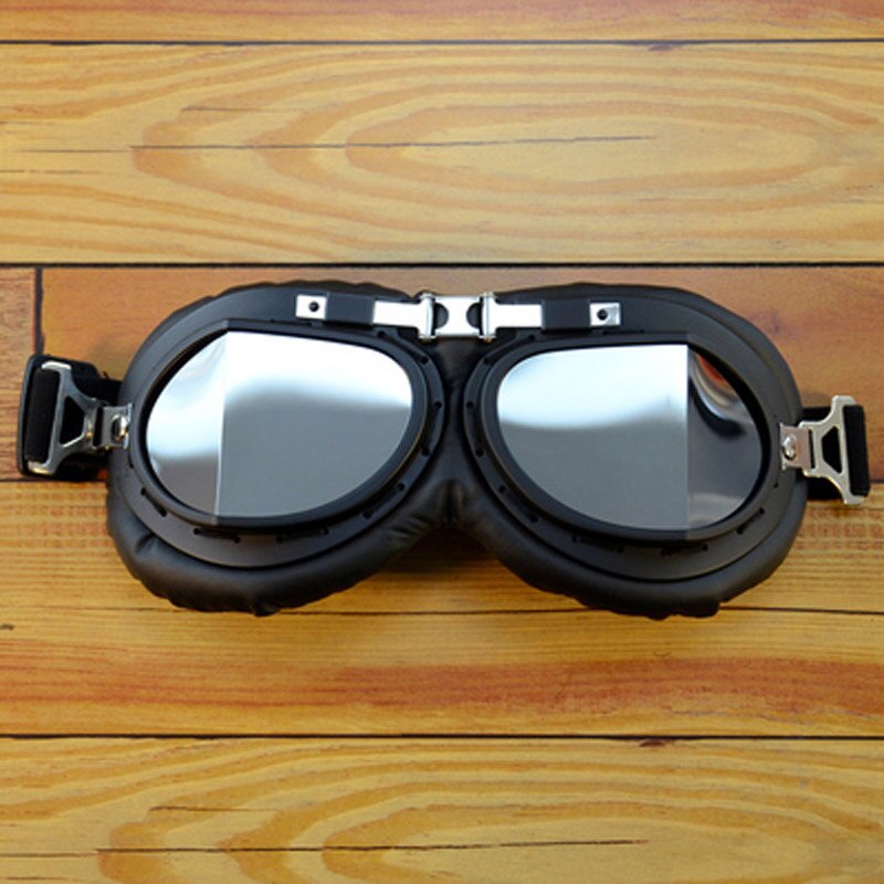 Lunettes de moto pour casque, pour pilote aviateur, rétro, en cuir PU, cuivre lunettes, pour Cruiser Cafe Racer: F