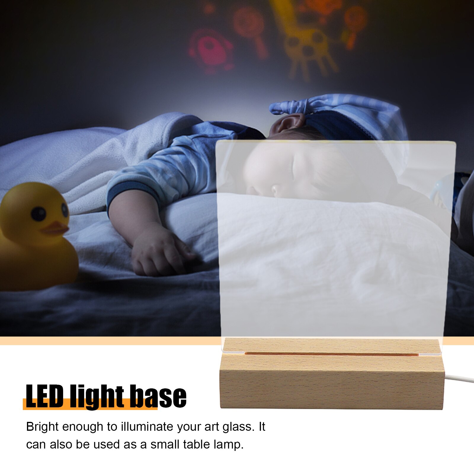 LED Wood Display Base-Rectangle Crystal USB Lighted Stand for Resin Art LED Display USB Lighted for Resin Art Decor