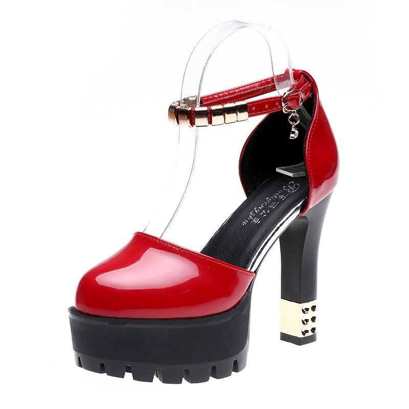 Super Hoge Hakken Platform Dikke Hakken Mode Hoge Hakken Vrouwen Pompen Schoenen Ronde Neus Pu Rubber Vrouwen Sandalen Schoenen Vrouw herfst: Rood / 8