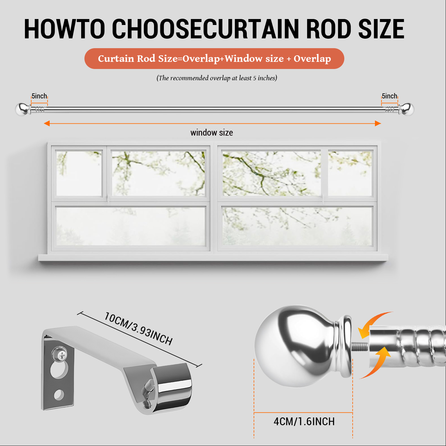 Modern Elegance Matte Silvery Metal Curtain Rods with Brackets,Five dimensions(28-144 inch),Durable curtain rod