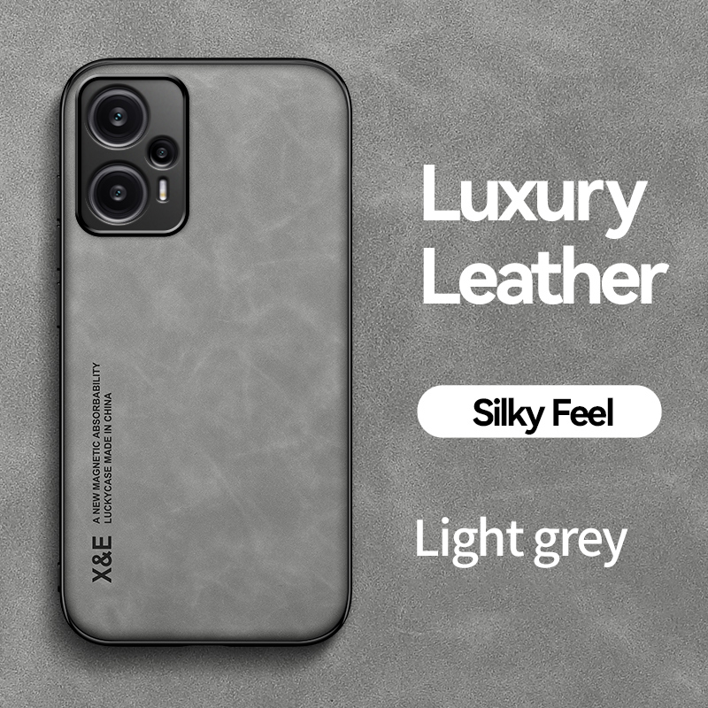 Funda de cuero con textura de piel de oveja para POCO F5, carcasa trasera a prueba de golpes para teléfono Xiaomi Poco F5 Pro 5G: Microfibra / Gris claro