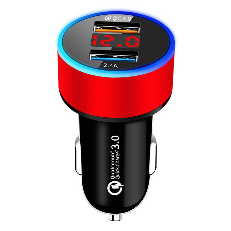 Usb 5v 3a carregador de carro carga rápida display led carregador de telefone carro-carregador para xiaomi samsung iphone huawei adaptador de telefone móvel: Red