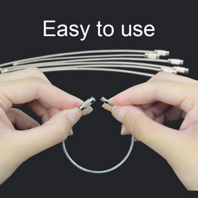 Porte-clés en acier inoxydable pour hommes et femmes, porte-clés simple, gadget de verrouillage par câble métallique, accessoires de clé, 100mm, 150mm, 200mm, , 10 pièces