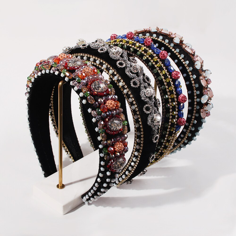 Vintage Crystal Haarbanden Vrouwen Kleurrijke Bead Hoofdbanden Handgemaakte Brede Haarbanden Dames Haaraccessoires Ornament