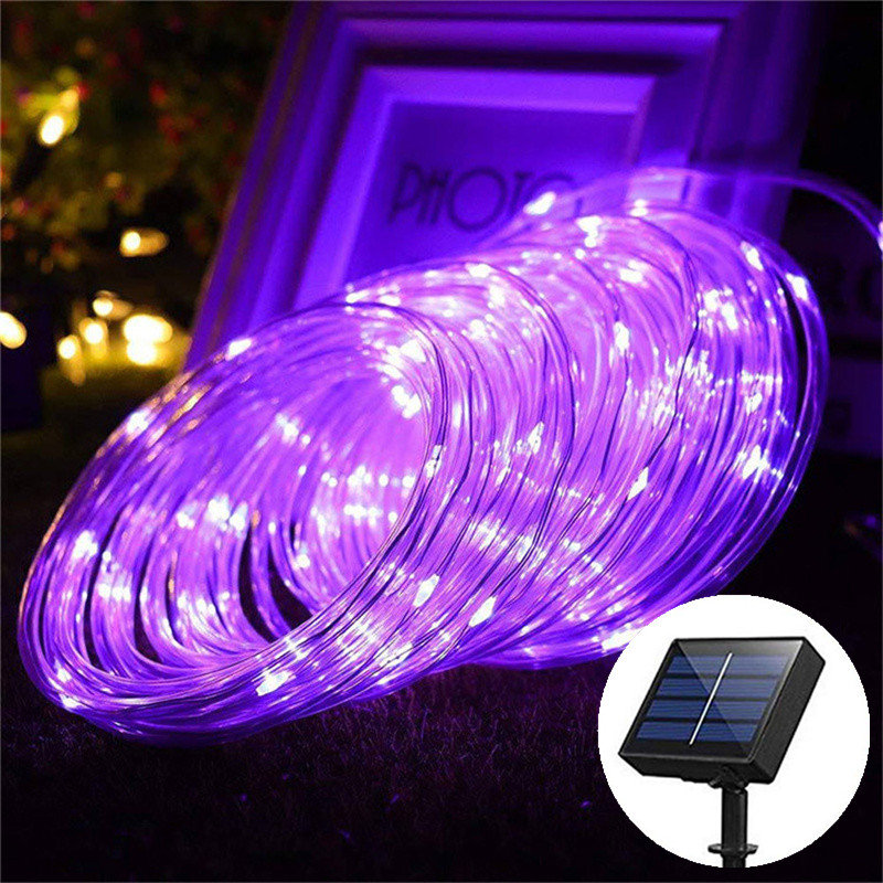 Luces de cuerda solares para exteriores, cadena de luces LED, 8 modos, luces de manguera de jardín, decorativas, boda, Navidad, Halloween, Patio, porche, piscina: Blanco / 0,5 W
