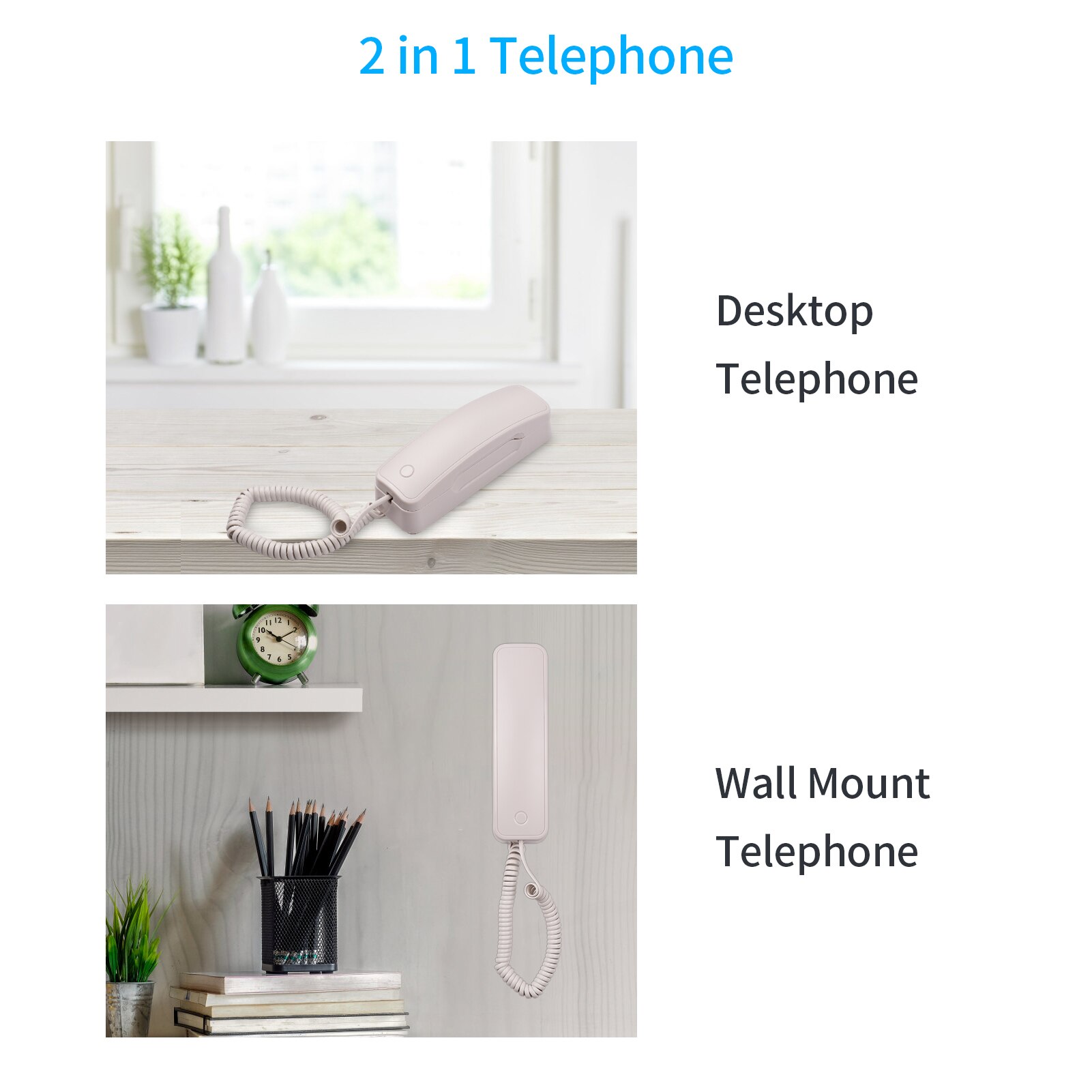 Téléphone filaire Bureau Téléphone Fixe Support Mural Support Fixe Recomposer/Flash/Pause/Silencieux pour La Maison Bureau Entreprise Hôtel Café