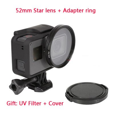 Juego de filtros para GoPro Hero 7, 6, 5, accesorios, lente estrella 52mm ND 4/8/16/ CPL/UV/MC/filtro de color rojo con anillo adaptador de tapa de lente: Star mirror Filter