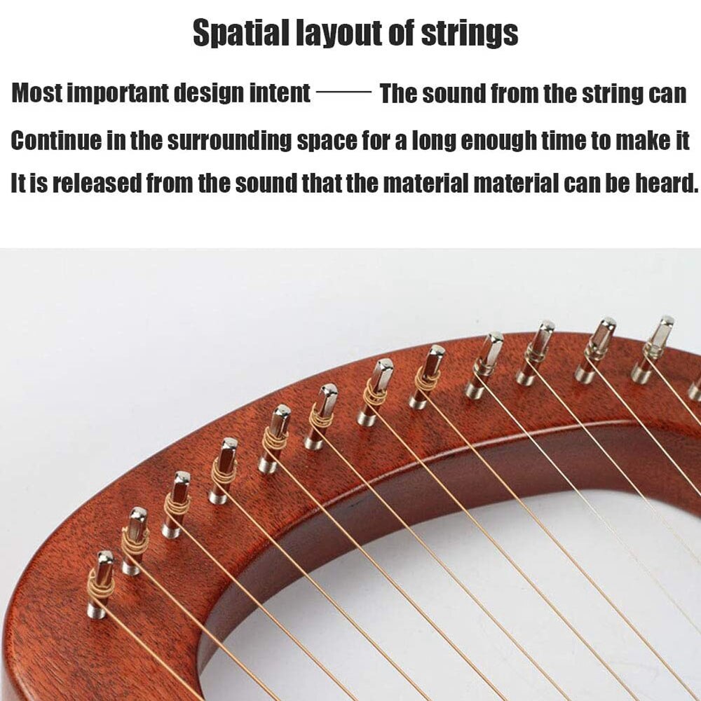 16 String Wooden Lyre Harp Metal Strings Mahogany Solid Wood String Instrument with Tuning Wrench