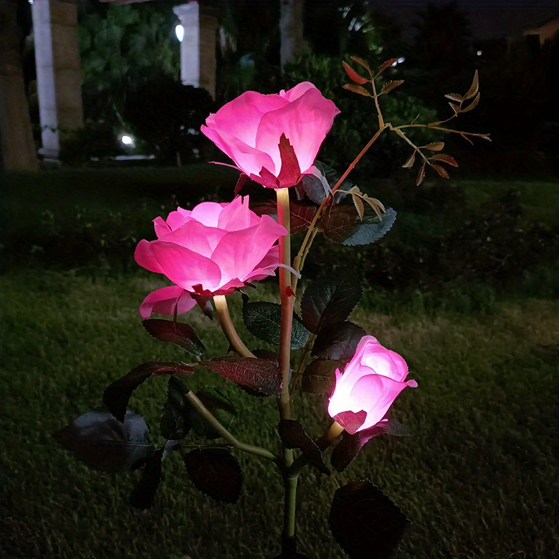 Luz Solar de rosa para jardín, LED realista, flor de rosa, decoración de cementerio, luz de estaca, jardín, patio, tumba, decorativa, resistente al agua: Soleado amarillo