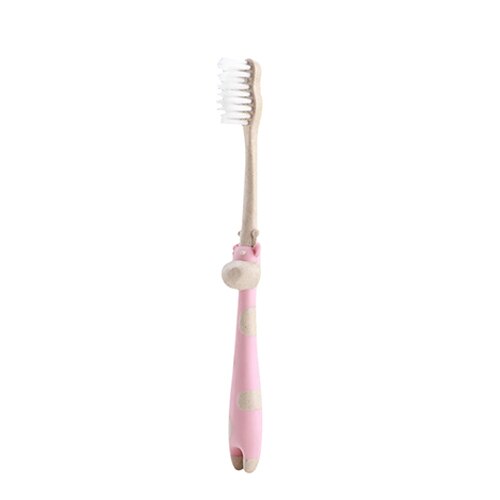 Barn tandborstar vete fiber material tandborste mjukt hår liten huvud tandborste tecknad giraff mönster barn tandvård: Rosa