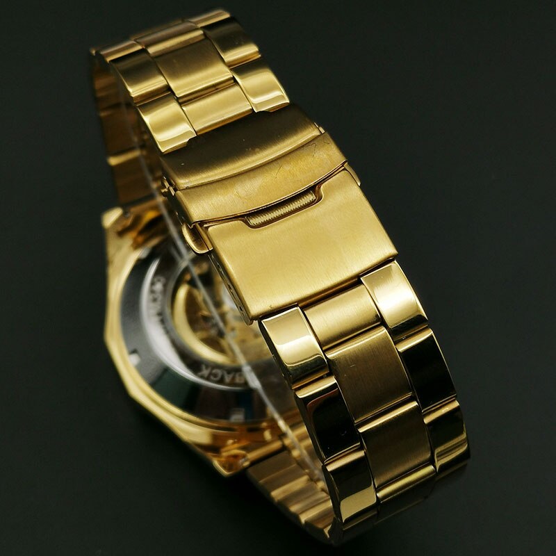 Full Golden Steampunk Men Skeleton Mechanical Automatic Casual Wrist Watches for Men