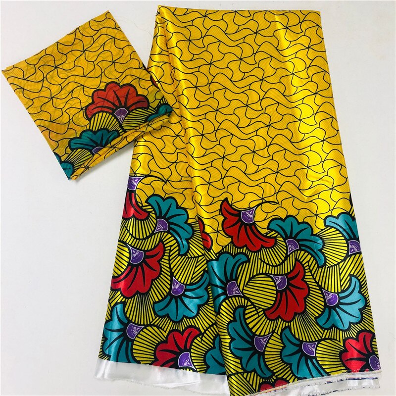 Suave tejido Ankara satinado y cera de seda tejido de seda estampado africano 2 yardas gasa a juego 4 yardas tela de seda satinada: Color3