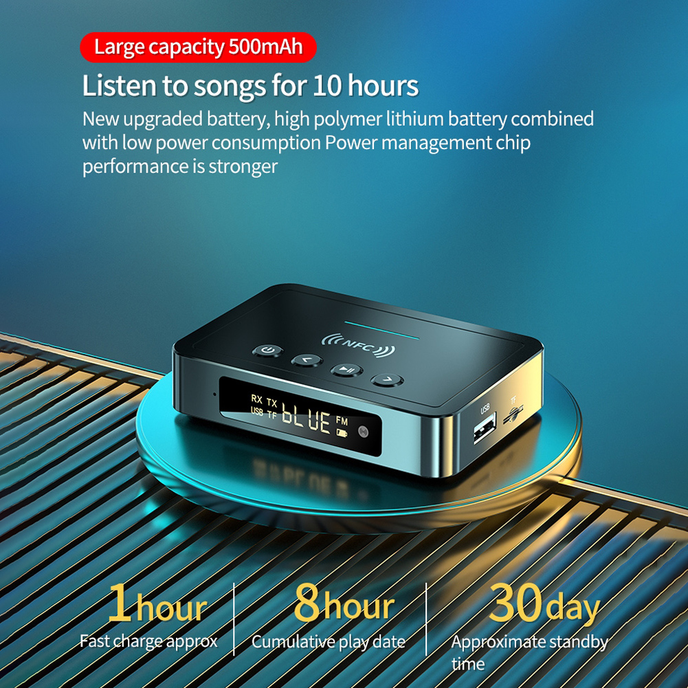 NFC USB 5.0 Transmitter Receiver 500mAh 3 in 1 Adapter Dongle AUX for Home TV PC Audio with LED Digital Display