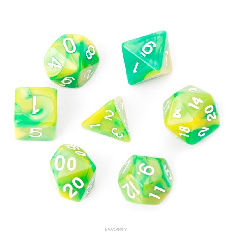 7 pz/set dadi acrilici poliedrici dadi per TRPG gioco da tavolo D4-D20 F25 21 commerci all'ingrosso: Green