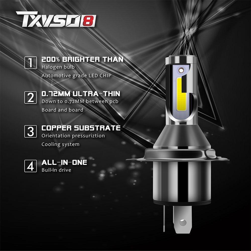 TXVSO8 Diode Lamp H4 Led Koplampen Voor Auto Mini 9003/HB2 Hi/Lo Universele Auto Cob 6000K Licht 55W/Lamp 26000LM 자동차 Led