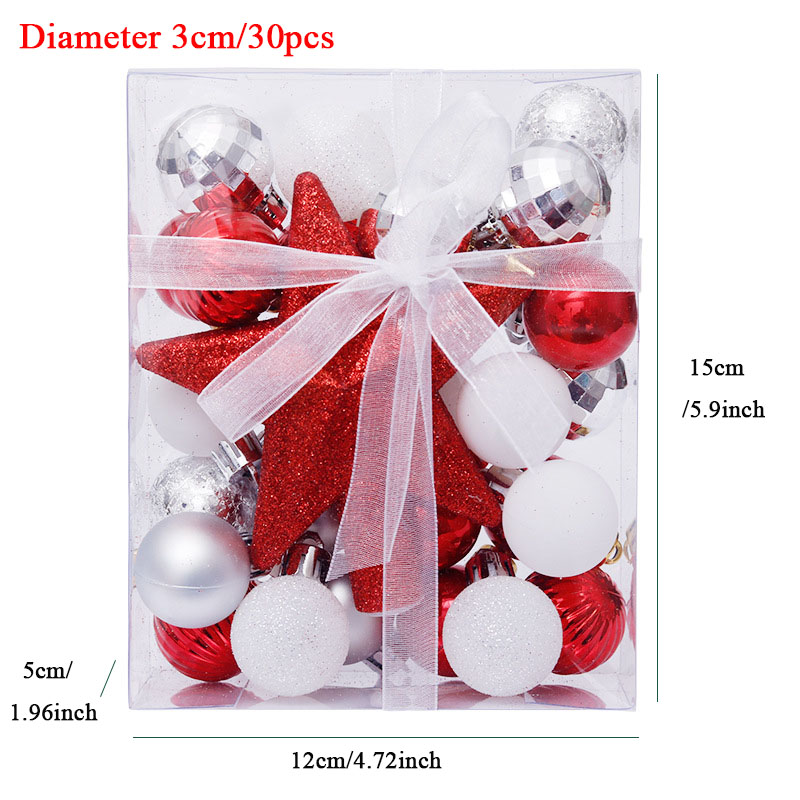 90 Stks/set Kerstballen Met Boom Top Sparkle Sterren Opknoping Bal Kerstballen Sneeuwvlok Kerstboom Decoratie Ballen Ornament: 30 Pcs Red White