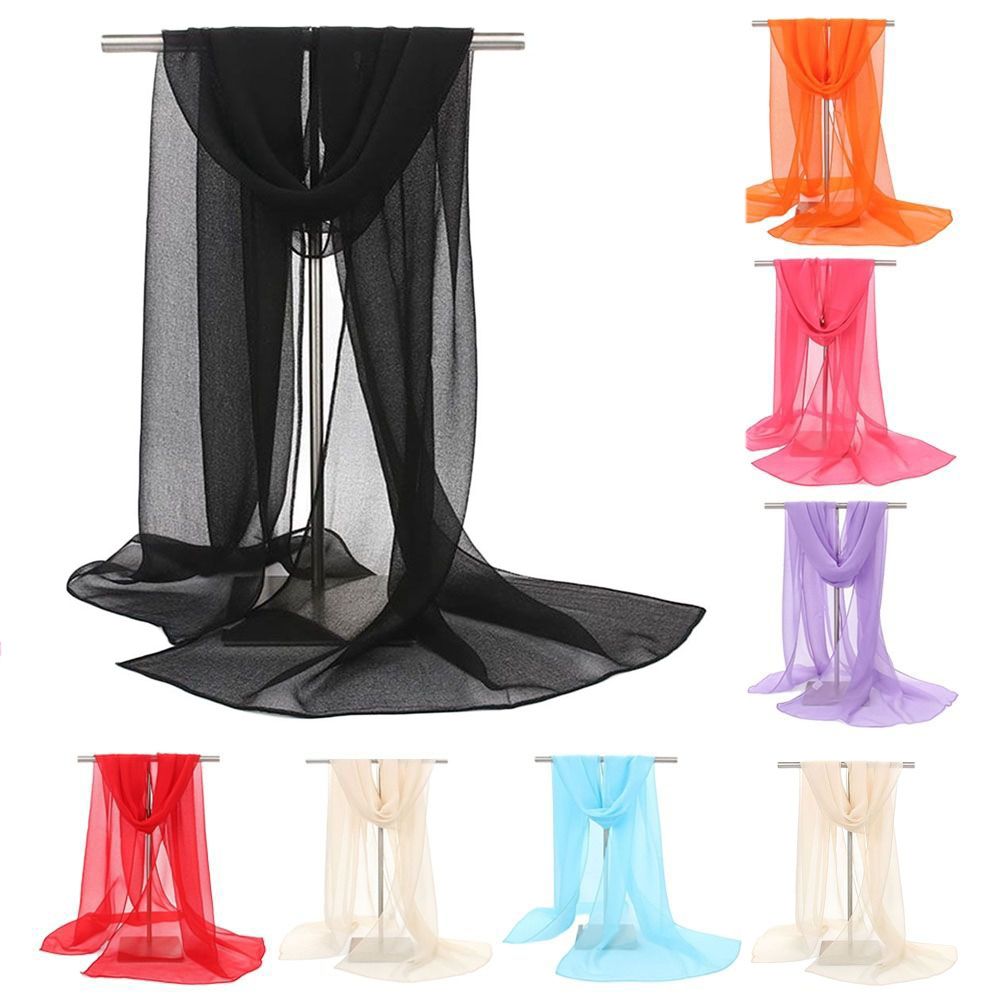 Lenço de chiffon para mulheres, elegante xale longo, cor sólida, chiffon, hijab, verão, proteção solar, lenços de praia