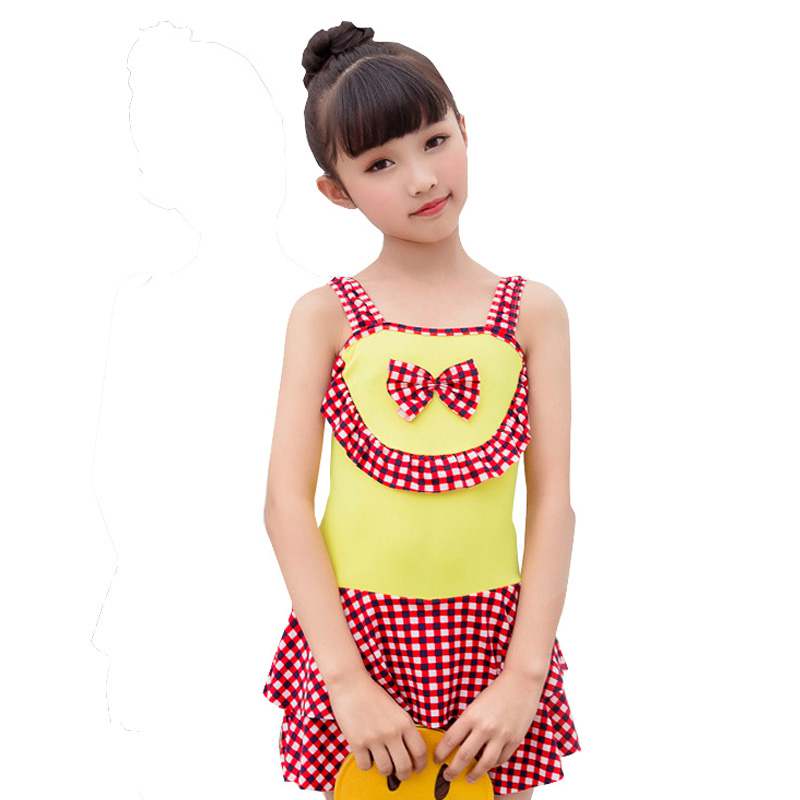 Children Girls Swimsuit Infant Toddler Girls One Piece Plaid Print Swimsuit With Bowknot Baby Girl Bathing Suit Swimwear