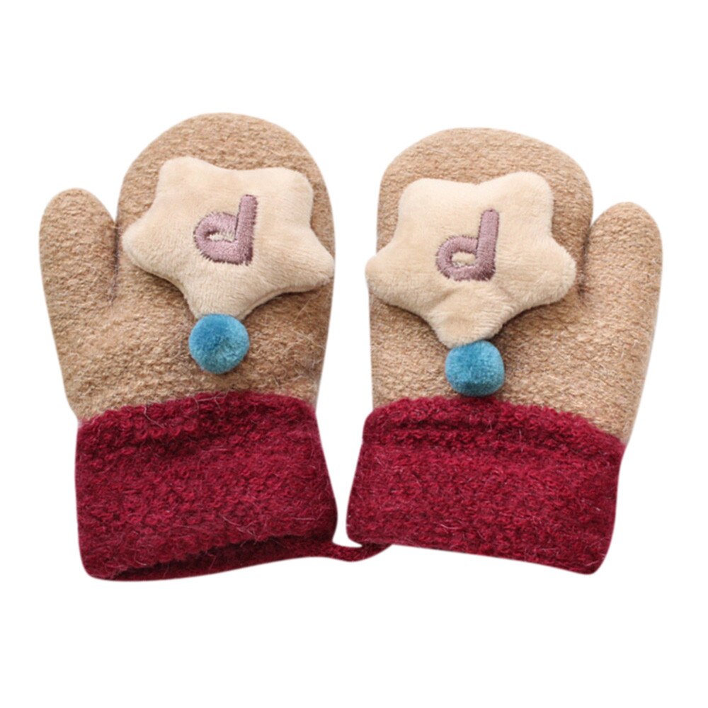 Winter Warme Handschoenen Baby Thicken Breien Handschoenen Volledige Vingers Baby Leuke Stiksels Meisjes Jongens Winter Warm Bandjes Wanten M840 #: BG