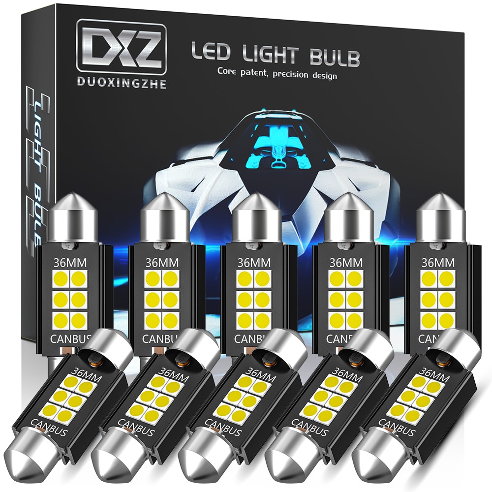 Dxz 10 stk  c5w led pærer canbus festoon -31mm 36mm 39mm 41mm 3030 chip  c10w ingen fejl bil interiør kuppel lys læselys 12v/24v