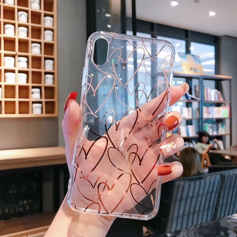 Bronzing heart Transparent phone case for iphone 12 11 pro max mini x xs max xr 7 8 6s plus se2020 case No yellowing Back cover