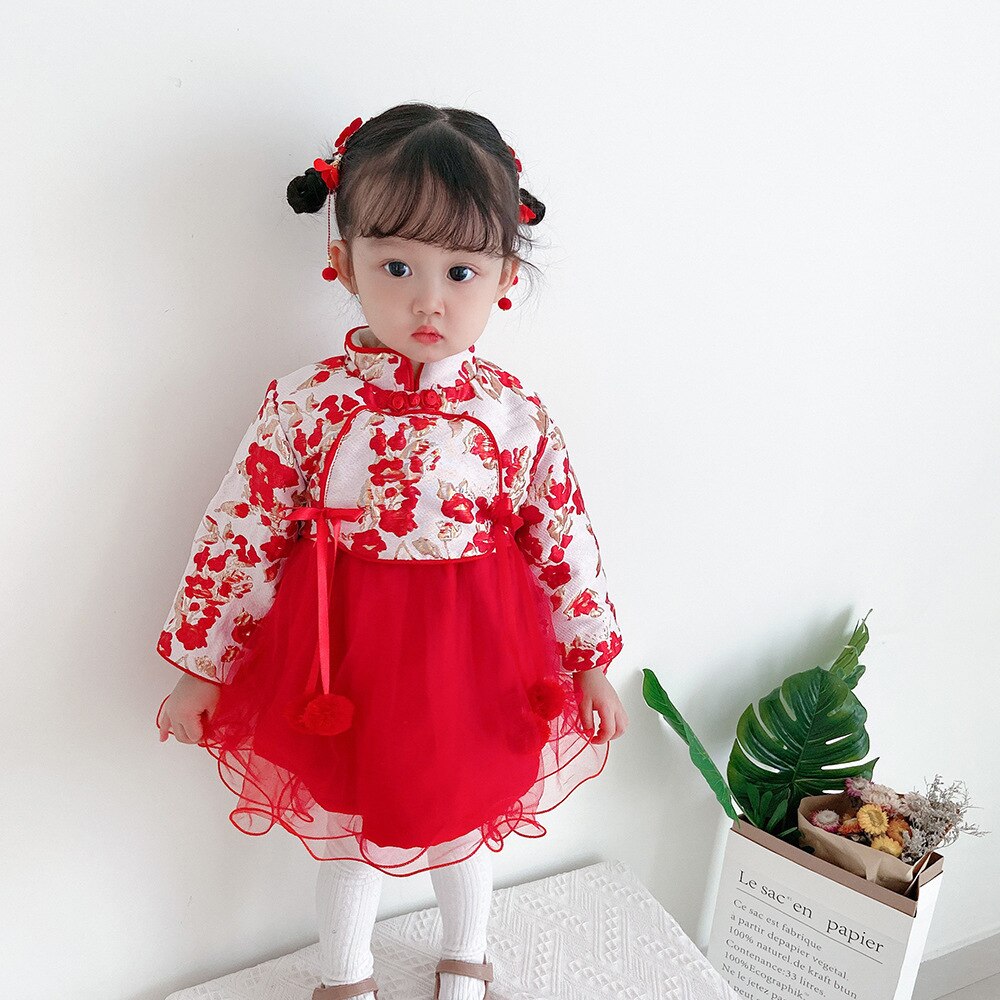 Year Princess Dress for Girls Baby Clothes Chinese Style Hanfu Velvet Thicken Warm Winter Fairy Chinoiserie Cheongsam: C2 / 130cm