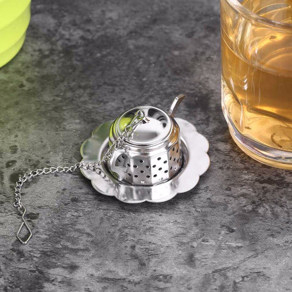 Praktische Leuke Duurzaam 304 Roestvrij Staal Theepot Thee Zetgroep Spice Drinken Zeef Kruiden Filter + Lade