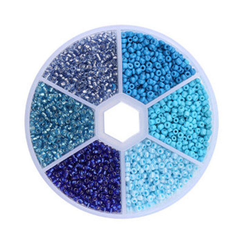 Boxed 2mm Glass Seed Beads Pendant Crystal Gasket Glass Beads for Jewelry Making DIY Handmade Accessories: Blue Series