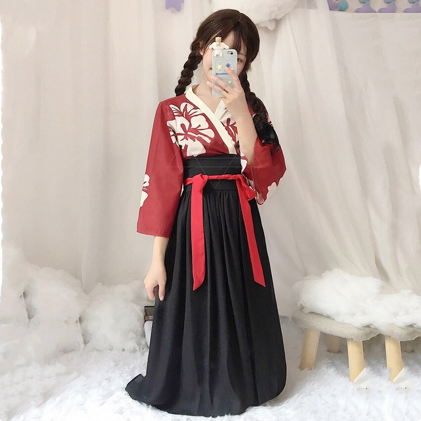 Japanse Kawaii Meisjes Stijl Kimono Jurk voor Vrouwen Bloemenprint Vintage Thee Party Aziatische Kleding Vestidos Japan Yukata