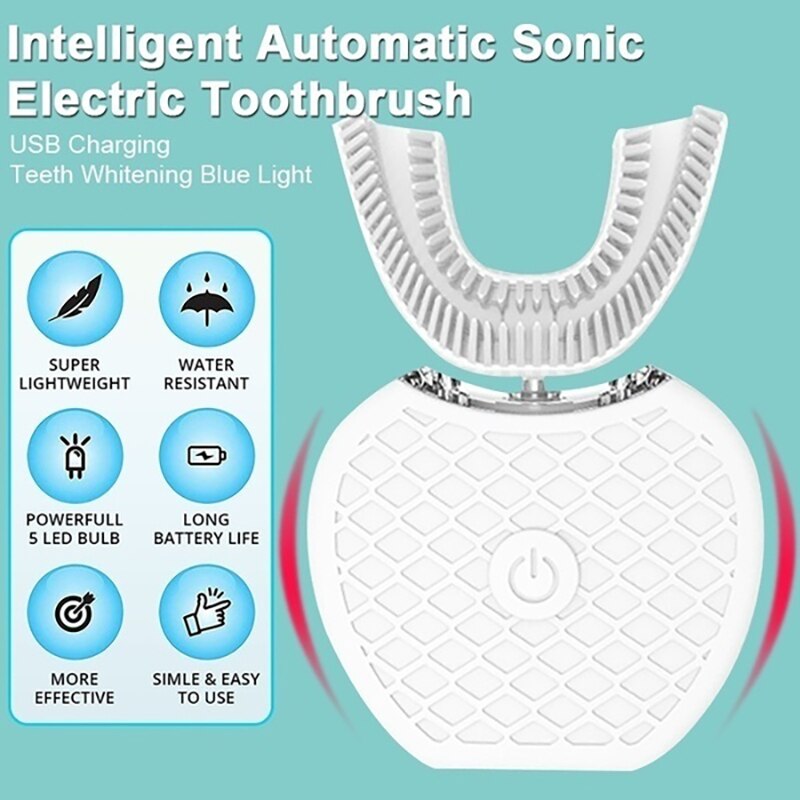 360 graders sonisk silikone automatisk u type elektrisk tandbørste tandbørste usb genopladelig renere tænder dyb rengøring