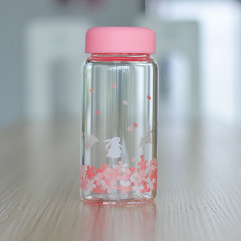 Verse Konijn of Kat of Herten Patroon Heatproof Glas Water met Roze Deksel Mini Leuke Fles Water voor Koffie Drinken SH335-900