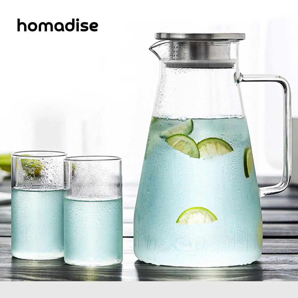 Homadise Glass Kettle Transparent Teapot Glass Water Pot Fruit Infuser Heat-esistant Stainless Steel Strainer Filter Juice Jug