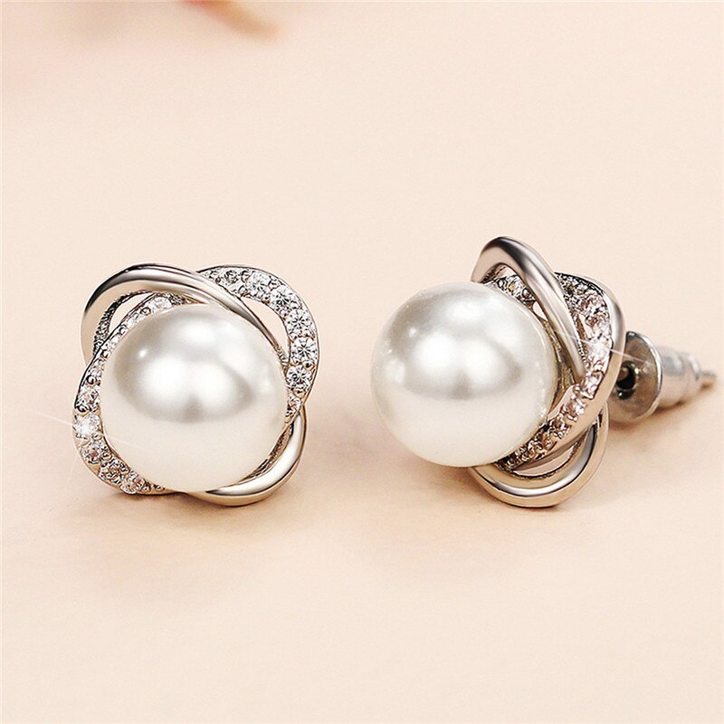 Huitan Bruid Gesimuleerde Parel Oorbellen Romantische Crystal Ear Stud Oorbellen Bruiloft Mode Luxe Piercing Sieraden Voor Vrouwen: E304