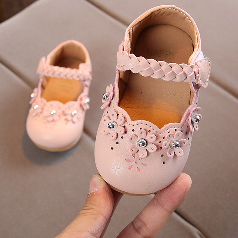 Girls Shoes Rhinestone Flower Princess Dress Shoes PU Leather Casual Toddler Kids