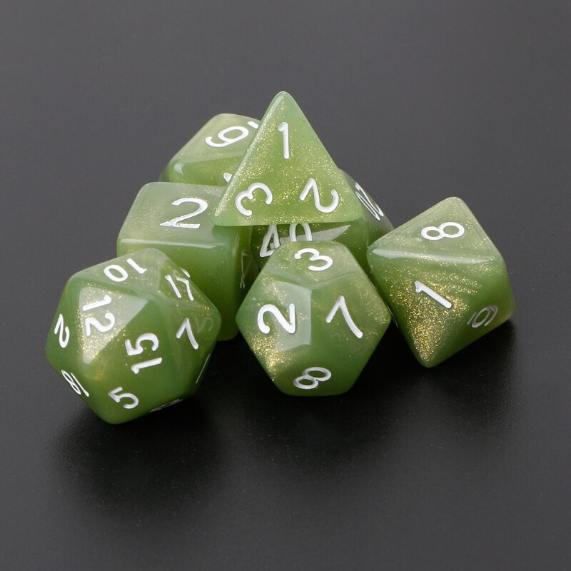 7 stk flimrende polyedriske terninger til dragon pathfinder  d20 d12 2 xd 10 d8 d6 d4