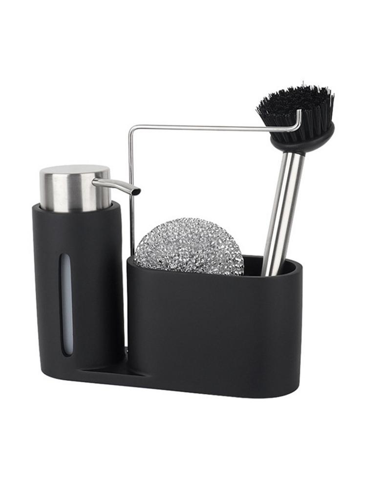 Black Sink Caddy Cleaning Kit Kitchen Caddy With Soap Dispenser Steel Ball And Brush For Kitchen Organizing