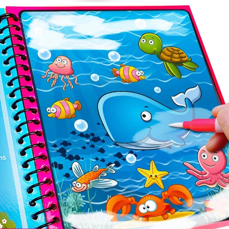 Interesante cuadro al óleo de tela que adorna el libro para colorear con agua, dibujo de grafiti de dibujos animados, bolígrafo mágico, tablero de dibujo, juguete