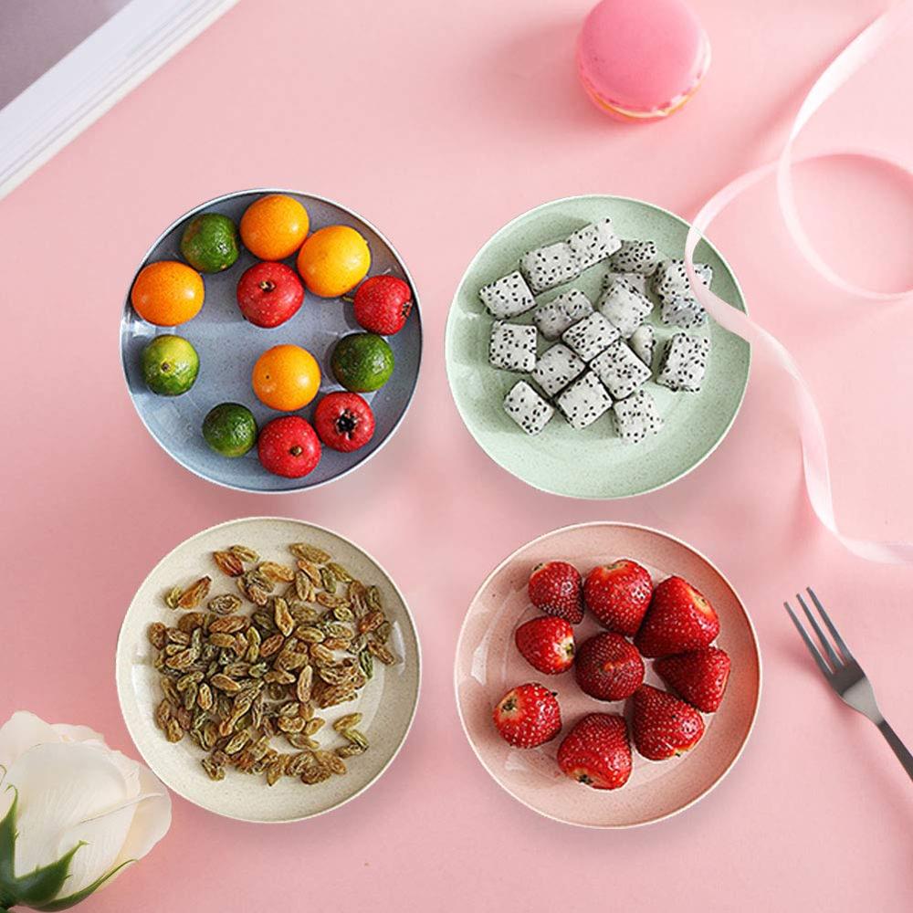 4 Pcs Round Four Color Wheat Straw Plate Dishwasher and Microwave Safe Easy Clean Tableware Plates for Candy Dessert Noodle