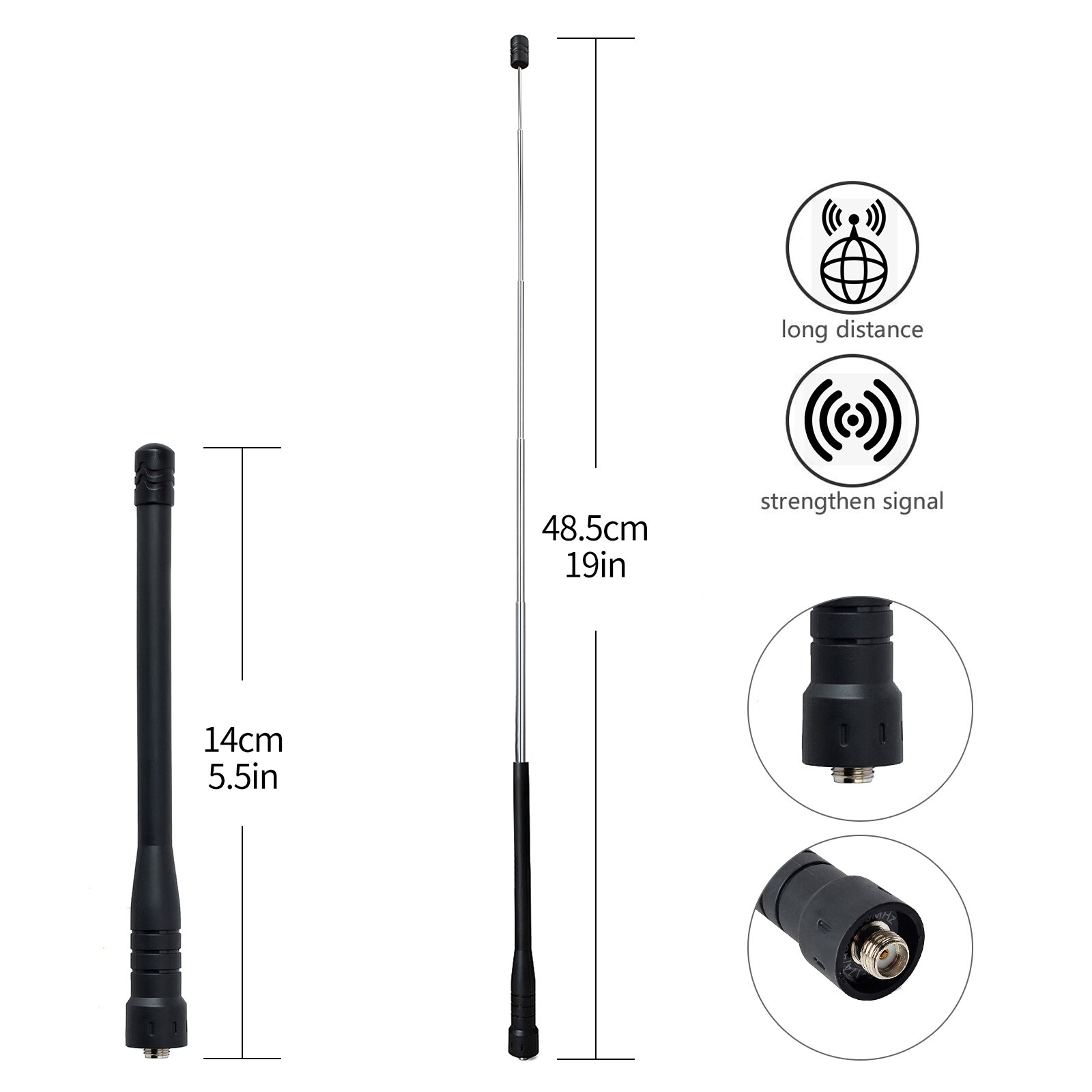 HYS SMA Female VHF UHF Antenna Stubby Telescopic Ham 2 Way Radio Antenna for Baofeng UV5R 888S Yaesu FT-65R FT-65 Walkie Talkie
