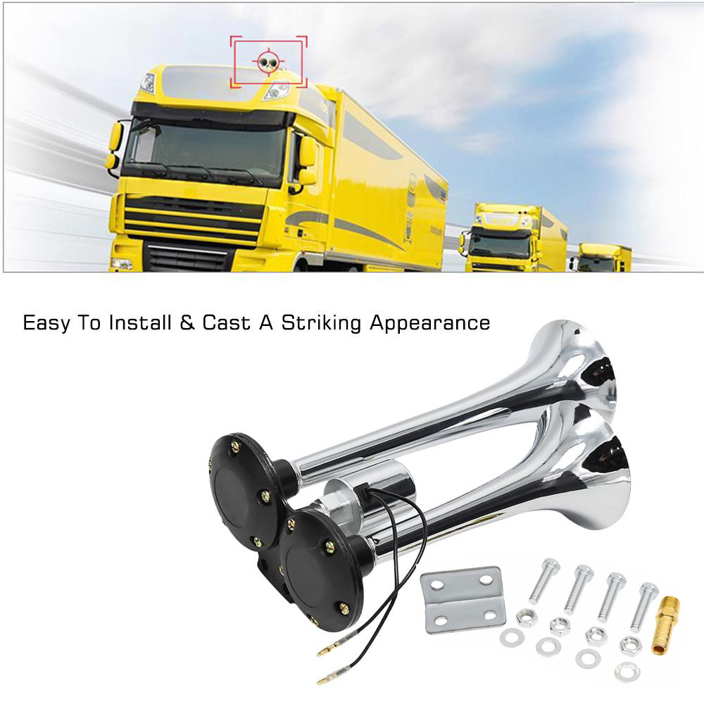 12V/24V Universal Dual Trumpet Electric Horn 150dB Super Loud Solenoid Valve Air Horn Speaker Kit for Truck Car Accessories