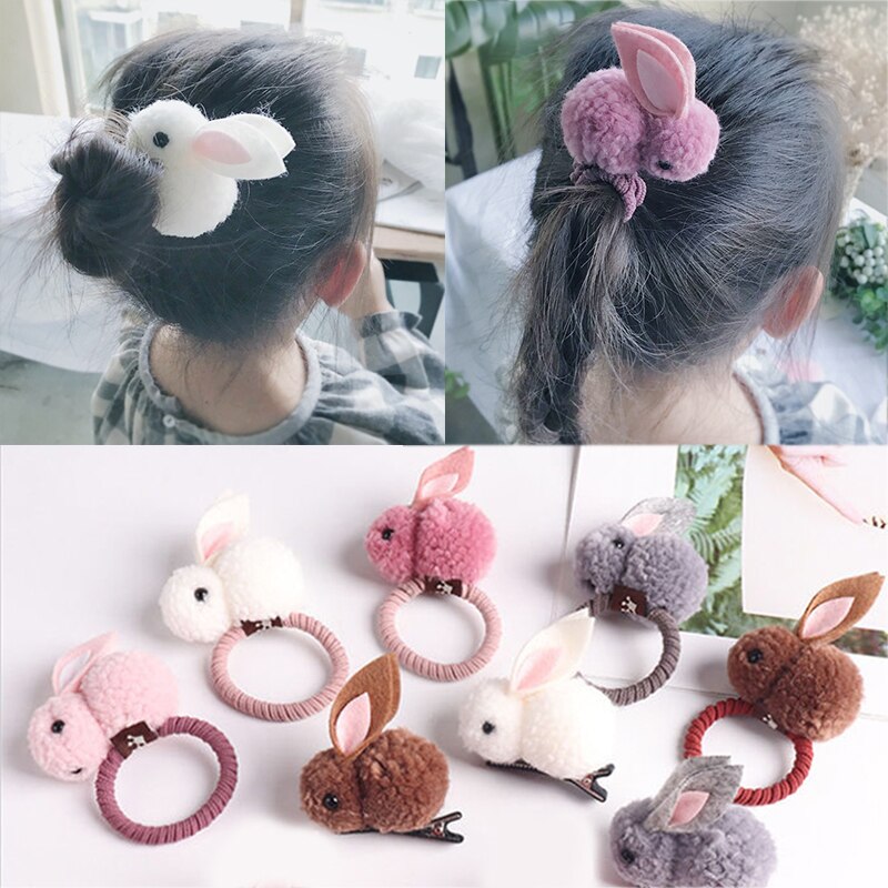 Korean Elastic Rubber Bunny Hair Clip Ball Rabbit Hair Ring Female Hair Tie Cute Hairpin Rope Children Hair Accessories