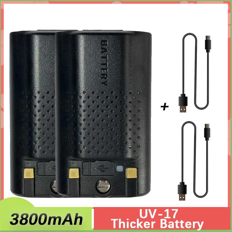 Baofeng UV-17 Pro Max Thicker Battery 3800mAh Type-C Charging BL-17UV Plus Rechargable Li-ion Batteries For UV-17M UV-17L Radios: black