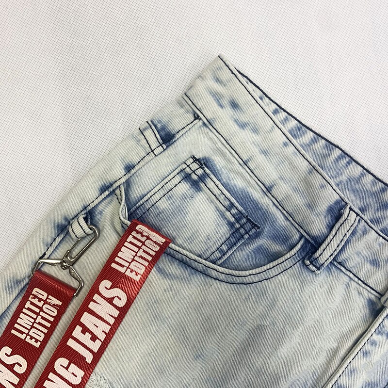 Men&#39;s jeans summer loose trousers trendy street men&#39;s collocation autumn straight pants ripped motorcycle boy pants