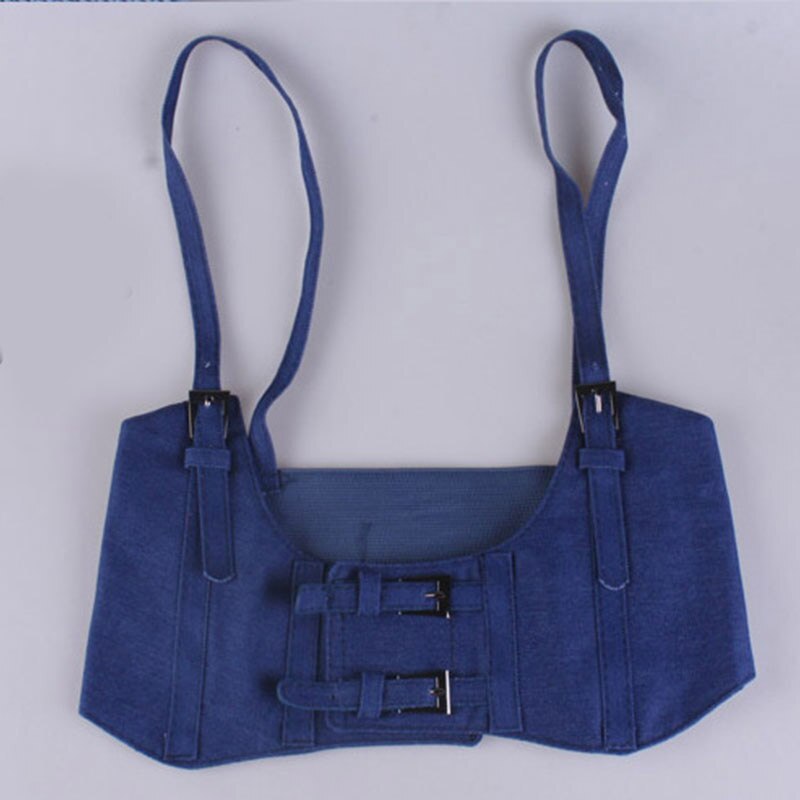 Dames korset vest steampunk harnas stretch vest brede cincher met gesp brede riem kleding accessoires: Donkerblauw