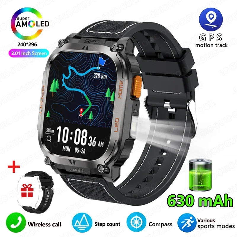 Smartwatch z wbudowanym GPS, wodoodporny IP68, bateria 630 mAh, kompas, barometryczny wysokościomierz, odtwarzanie muzyki Bluetooth, sterowanie głosowe AI, połączenia BT.: Niebieski