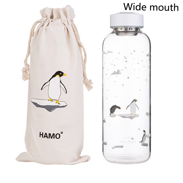 1000ml Oceaan Seal Walvis Glas Water Fles Met Mouwen Draagbare Creatieve Sport Flessen Camping Waterkoker Tour Drinkware Cup Gourde: QE-1000ML-W