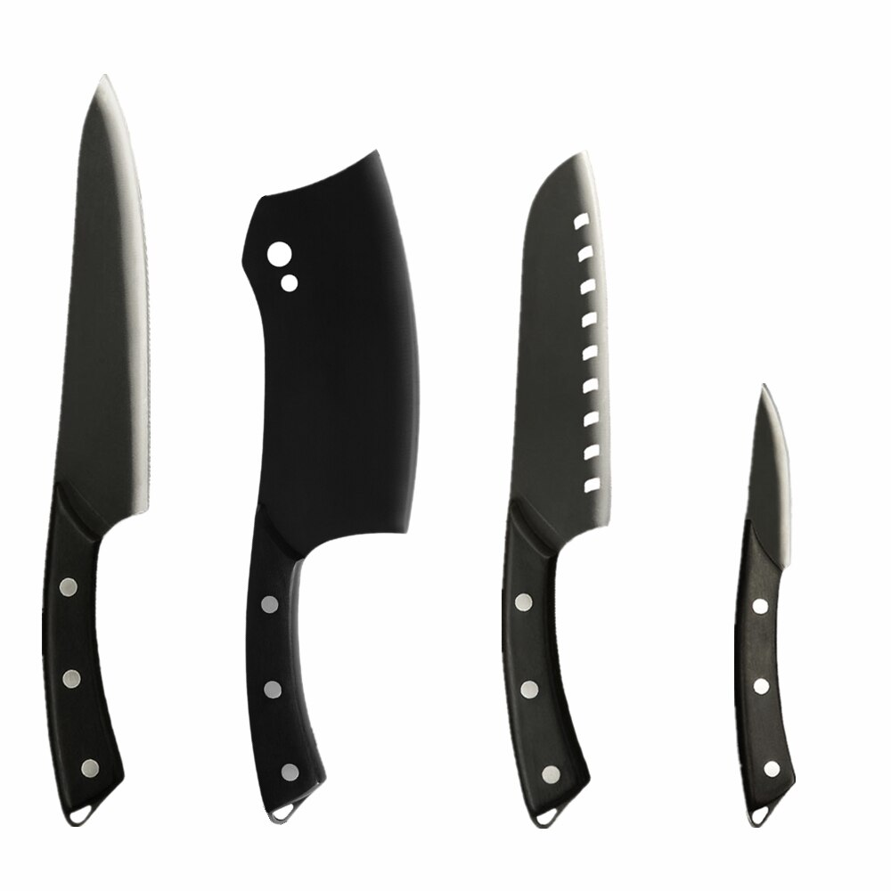 Sowoll Pro Kitchen Cooking Knives Set 8&#39;&#39; Chef 7&#39;&#39; Santoku Chopping 5&#39;&#39; Santoku Utility 3.5&#39;&#39; Paring Knife Sheath Cover Tools: C 4PCS SET